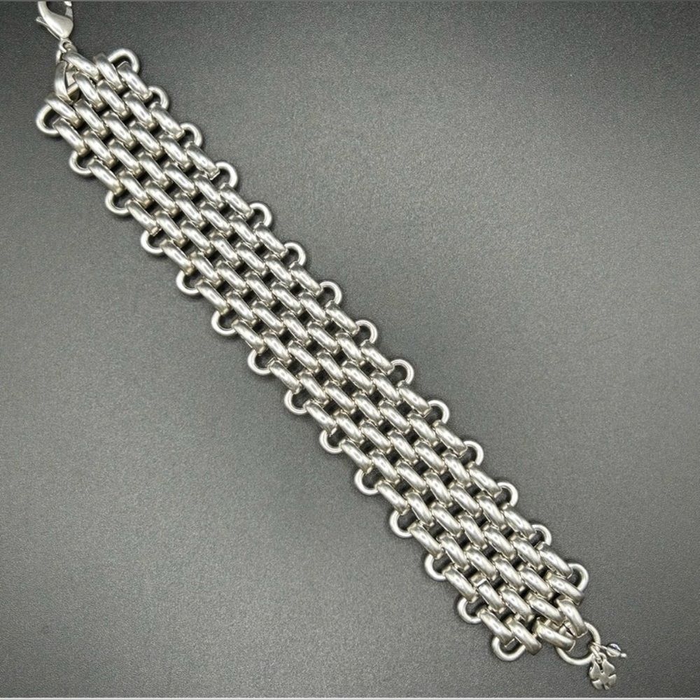 Lucky Brand Chunky Silver Tone Chain Link Mesh Bracelet - Picture 2 of 8